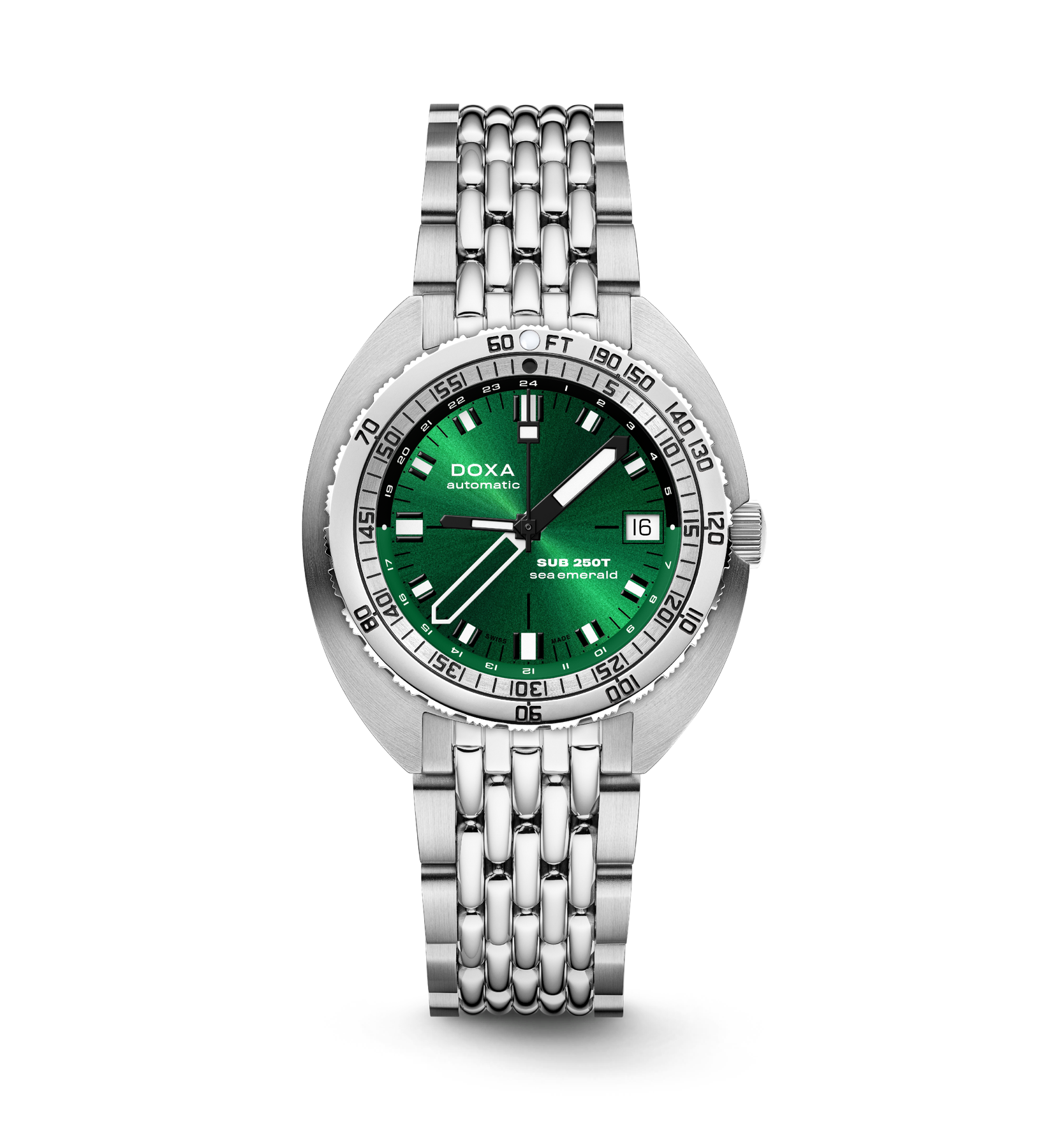 DOXA SUB 250T GMT Sea Emerald, yeşil kadran ve çelik bilezik