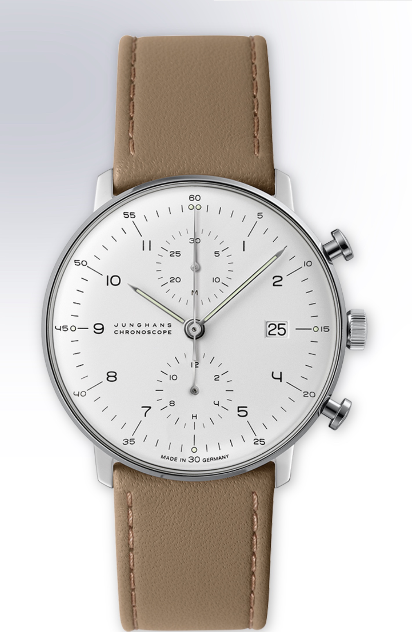 Açık kahverengi deri kayışlı Junghans Max Bill Chronoscope